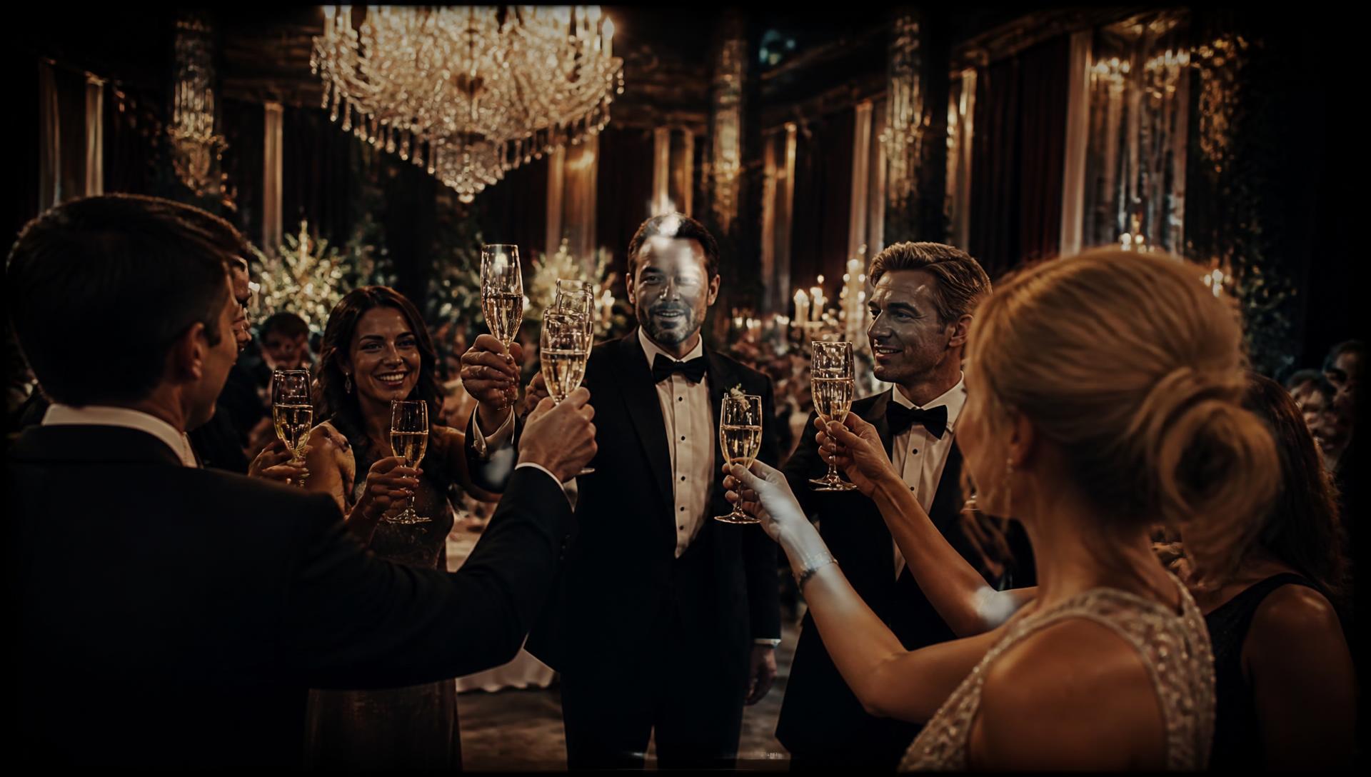 Guests raising a champagne toast at a luxury celebration